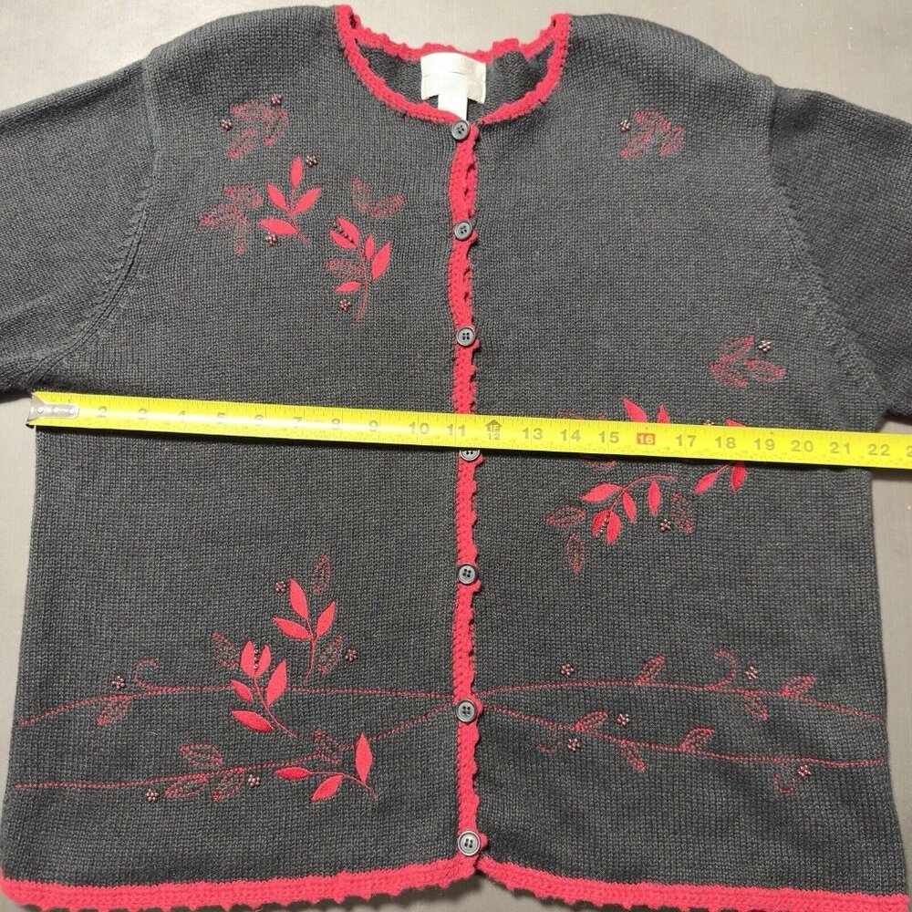 Vintage Christopher Banks Hand Embroidered Black Red Sweater Beaded Cardigan XL - Picture 8 of 13